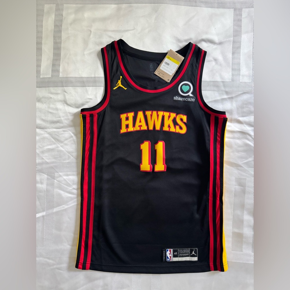 NBA Black Hawks Trae Young #11 Jersey with Red and Yellow Trim